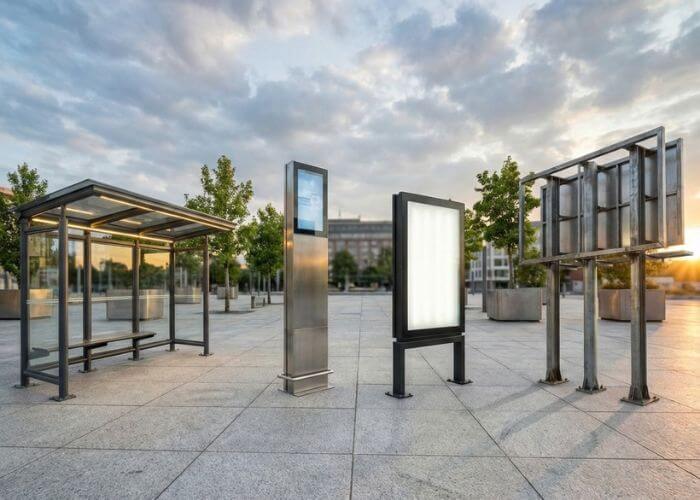 tipos de estructuras metalicas, marquesinas para mobiliario urbano
