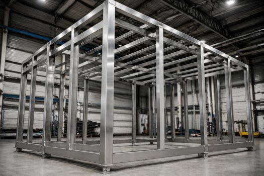 estructura portante de acero inoxidable para cámara frigorífica industrial en proceso de fabricación